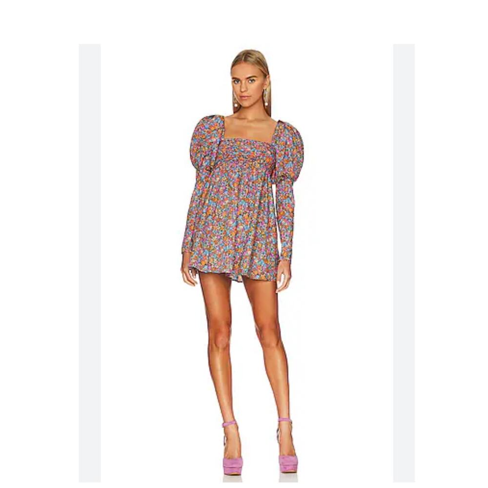 For Love & Lemons Mini Dress in orange, pink, blue floral